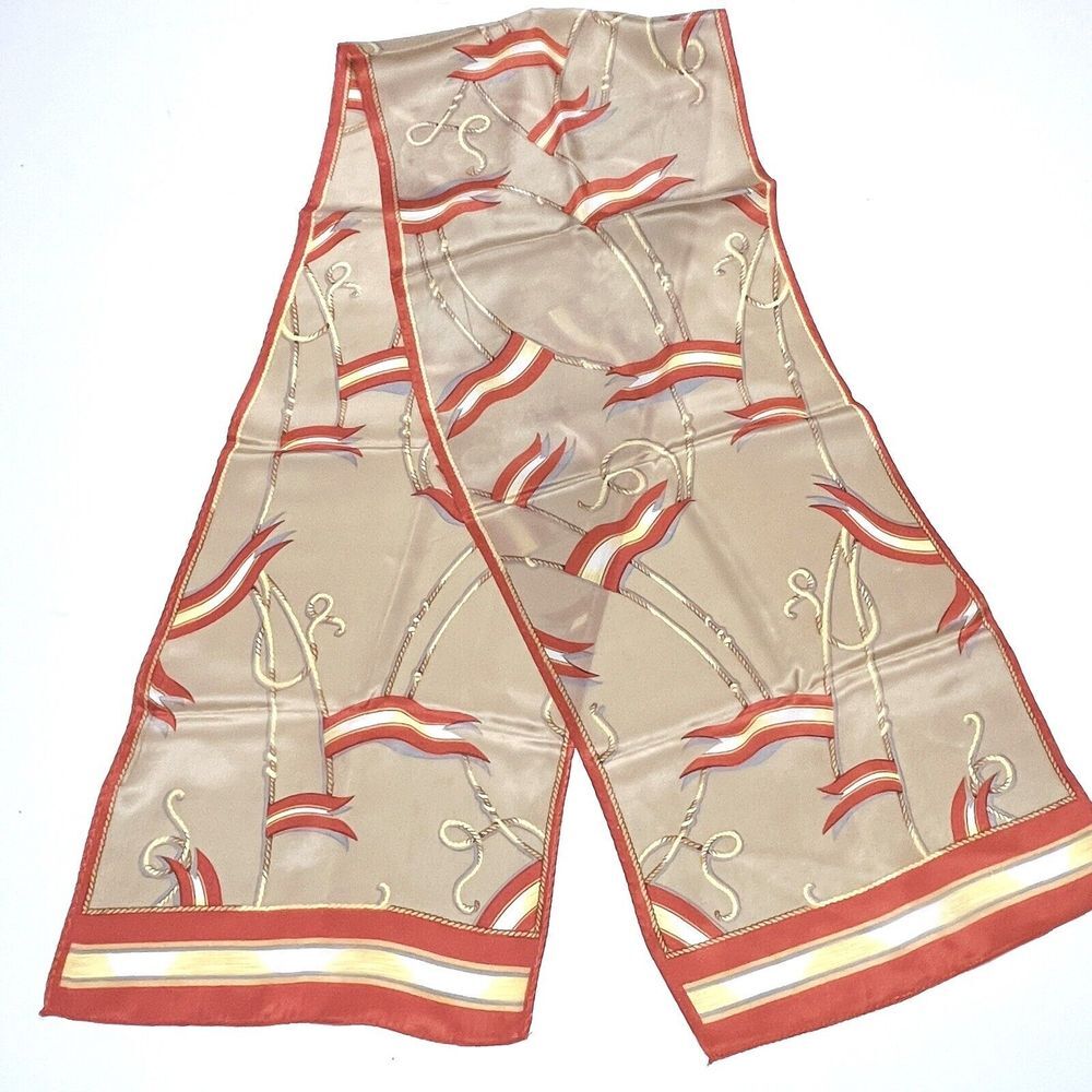 Nautical Oblong Scarf Burnt Orange Yellow‎ Tan Flags Ropes